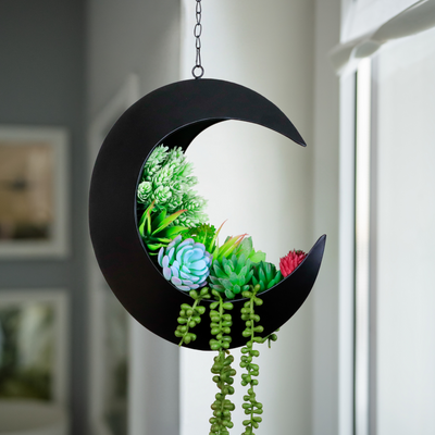 Hanging Crescent Moon Planter - Moon Room Decor - Gold Oakadoaks