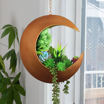 Hanging Crescent Moon Planter - Moon Room Decor - Gold Oakadoaks